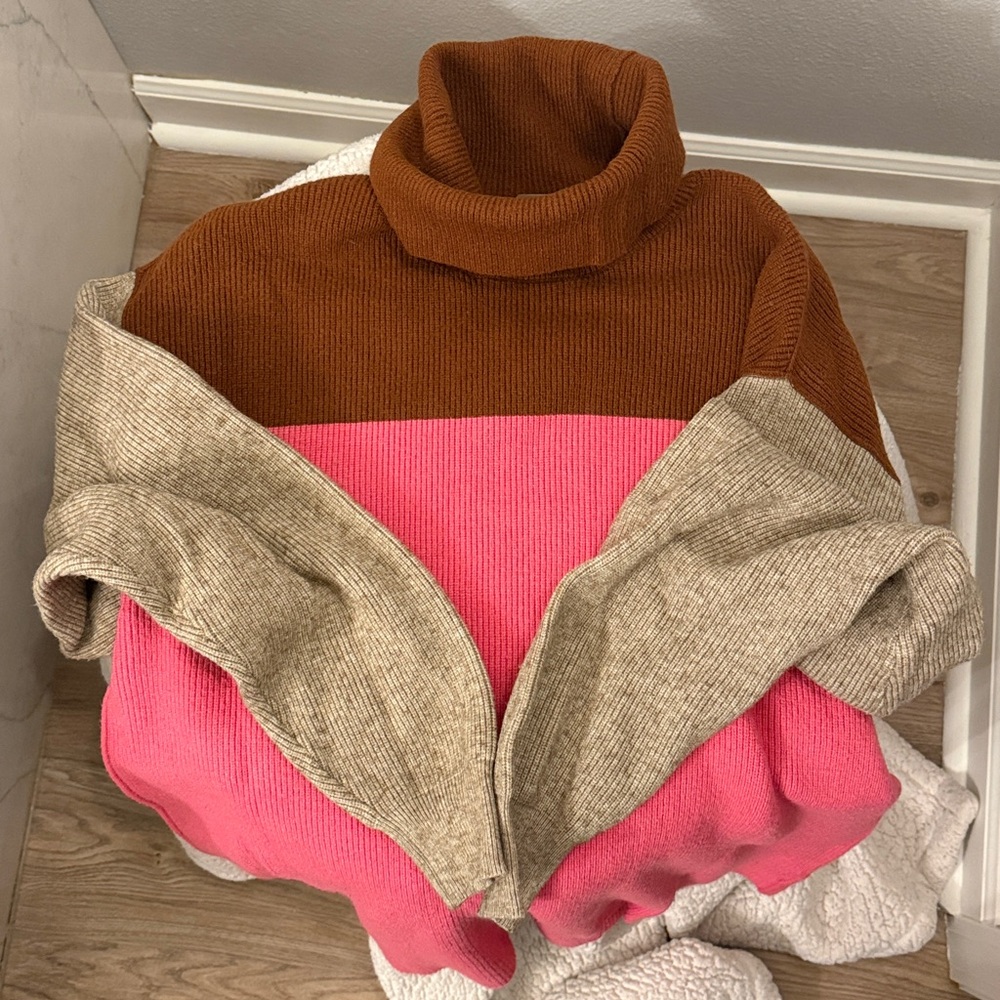 Free People Brown and Pink Turtleneck Sweater